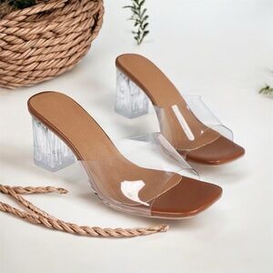 Clear Block Heel Mule Sandals